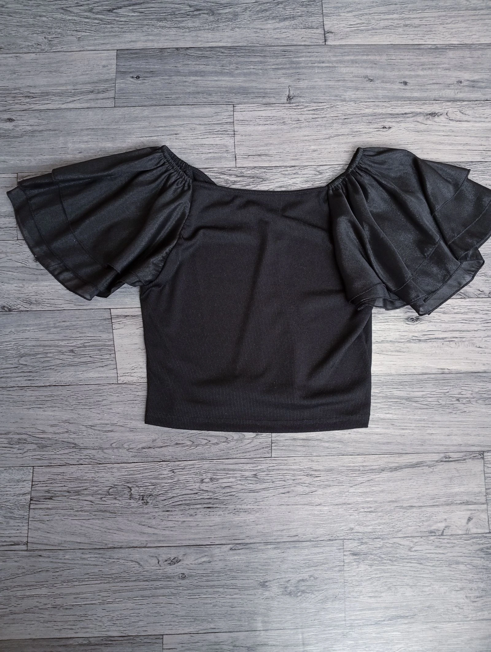 Blusa com mangas de chiffon e babados Organza Cap Romantic Retro Coquette Mesh em camadas com voilagem Preta P – photo 6